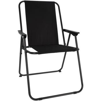 Preview: Robuster Klappstuhl in Schwarz: Stabiler Faltstuhl aus Stahl & Polyester, idealer Begleiter für Camping, Garten, Terrasse & Outdoor 