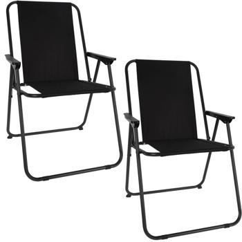 Preview: Lot de 2 chaises pliantes robustes noires : chaise pliable stable en acier et polyester, compagnon idéal pour le camping, le jardin, la terrasse et l’extérieur