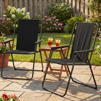 Lot de 2 chaises pliantes robustes noires : chaise pliable stable en acier et polyester, compagnon idéal pour le camping, le jardin, la terrasse et l’extérieur