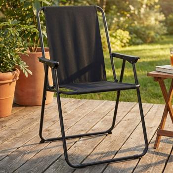 Preview: Lot de 2 chaises pliantes robustes noires : chaise pliable stable en acier et polyester, compagnon idéal pour le camping, le jardin, la terrasse et l’extérieur