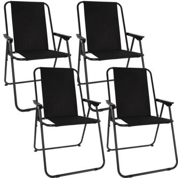 Preview: 4er-Set Robuster Klappstuhl in Schwarz: Stabiler Faltstuhl aus Stahl & Polyester, idealer Begleiter für Camping, Garten, Terrasse & Outdoor 
