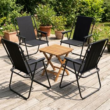 4er-Set Robuster Klappstuhl in Schwarz: Stabiler Faltstuhl aus Stahl & Polyester, idealer Begleiter für Camping, Garten, Terrasse & Outdoor 