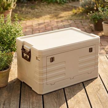 Scatola portaoggetti pieghevole 55L beige: box richiudibile robusta, organizer impilabile per vestiti, giocattoli e altro – salvaspazio e stabile