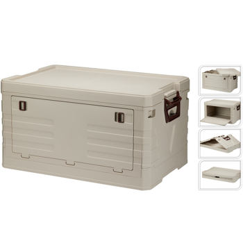 Preview: Faltbare Aufbewahrungsbox mit Seitenklappen & Deckel, 55L Beige: robuste Klappbox, stapelbarer Ordnungshelfer für Kleidung, Spielzeug & mehr - platzsparend & stabil