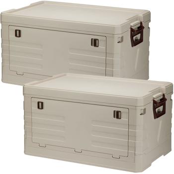 Preview: Set of 2 foldable 55L beige storage boxes: robust folding crate, stackable organiser for clothes, toys & more – space‑saving & sturdy