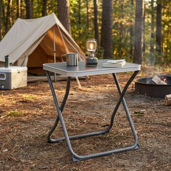 Preview: 2‑in‑1 camping stool & side table, folding, up to 110 kg load capacity, lightweight frame for picnic, garden & outdoor, removable table top