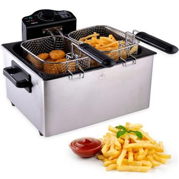 Premium double-basket deep fryer 5 L stainless steel – 2000 W for fast, crispy results – professional cool-zone fryer with 3 baskets