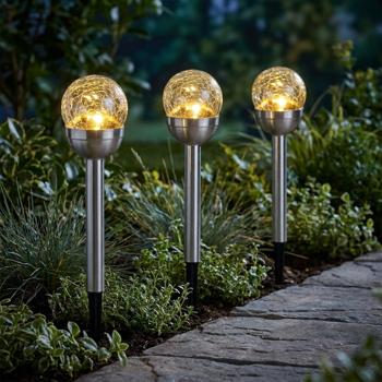 3er-Set Glaskugel Solarleuchte, Edelstahl: 4 LED Kupferdraht, wetterfest & dekorativ - ideal für Garten & Terrasse, 34,5 cm