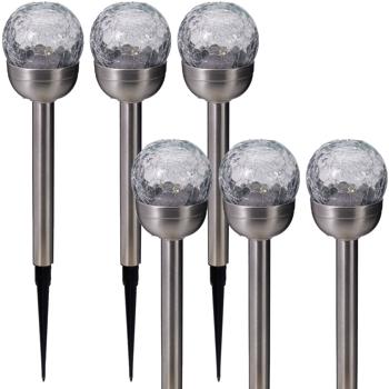 Preview: 6er-Set Glaskugel Solarleuchte, Edelstahl: 4 LED Kupferdraht, wetterfest & dekorativ - ideal für Garten & Terrasse, 34,5 cm