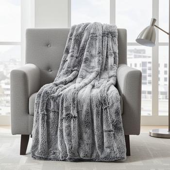 Couverture super douce au luxueux effet fourrure, 125 x 150 cm, gris - Idéale pour des moments cocooning sur le canapé ou comme couvre-lit