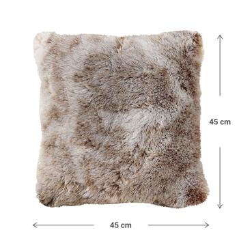 Preview: Lot de 2 : couverture super douce 180 x 220 cm & coussin décoratif moelleux 45 x 45 cm aspect fourrure, brun chocolat - Pour des moments cocooning sur le canapé