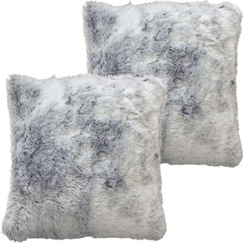 Preview: 2-piece set of fluffy decorative cushions 45x45 cm - Dreamily soft faux-fur-look cushion cover, grey, removable cover - Soft, warm & easy-care