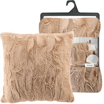 Preview: 2er-Set Kuschelige Sofadecke 125 x 150 cm & Flauschiges Kuschelkissen 45 x 45 cm in Felloptik, Sandfarbe - Für gemütliche Stunden auf dem Sofa