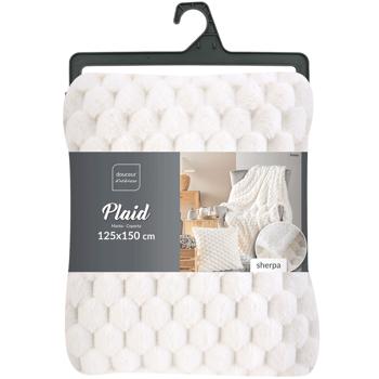Preview: Lot de 4 couvertures de canapé douillettes 180 x 220 cm & 125 x 150 cm et 2 coussins de canapé luxueux 45 x 45 cm en blanc - Pour des moments de bien-être