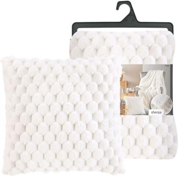 Preview: Lot de 2: Couverture de canapé douillette 125 x 150 cm & coussin de canapé luxueux 45 x 45 cm en blanc - Pour des moments cocooning sur le canapé
