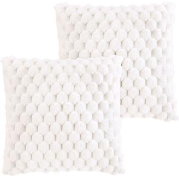 Preview: 2er-Set Luxuriöses Sofakissen 45x45 cm - Traumhaft weiches Kuschelkissen in Weiss, Bezug abnehmbar - Weich, warm & pflegeleicht