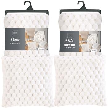 Preview: Lot de 4 couvertures de canapé douillettes 180 x 220 cm & 125 x 150 cm et 2 coussins de canapé luxueux 45 x 45 cm en blanc - Pour des moments de bien-être