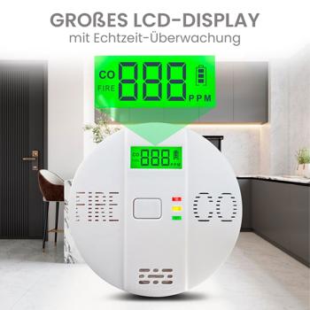 Preview: 2er-Set Sicherer CO & Rauchmelder Kombigerät Air-Guard Duo, 85dB. Zuverlässiger Brand- & Kohlenmonoxidalarm mit digitalem LCD, Test- & Stummschaltfunktion