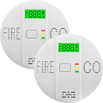 Lot de 2 détecteurs combinés CO & fumée Air-Guard Duo, 85 dB. Alarme incendie & monoxyde de carbone fiable avec LCD numérique, fonction test & sourdine
