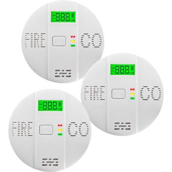 Lot de 3 détecteurs combinés CO et fumée Air-Guard Duo, 85 dB. Alarme incendie et monoxyde de carbone fiable avec LCD numérique, fonction test et mise en sourdine