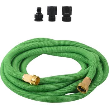 Preview: Tuyau d’arrosage extensible 5 à 15 m avec raccords en aluminium, tuyau d’eau flexible résistant aux UV, allongement x3, filetages en aluminium doré 3/4 pouce