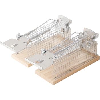 Preview: 2er-Set Maus-Käfigfalle - Wiederverwendbare Lebendfalle für innen und aussen - Effektive Mausefalle mit sicherem Schliessmechanismus