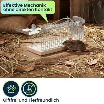 Preview: 2er-Set Maus-Käfigfalle - Wiederverwendbare Lebendfalle für innen und aussen - Effektive Mausefalle mit sicherem Schliessmechanismus