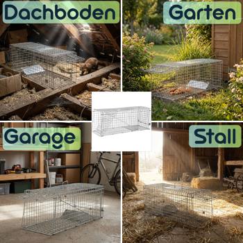 Preview: Profi Marder Lebendfalle - Wiederverwendbare Gitterfalle mit Trittplatte, Tragegriff und Beissschutz - für Marder und kleine Nagetiere