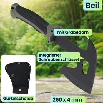 Preview: Survival Set - Beil, Messer & Machete mit 3 Gürtelscheiden, Wetzstein & Profi-Feuerstahl inklusive Flaschenöffner und Messskala für Outdoor