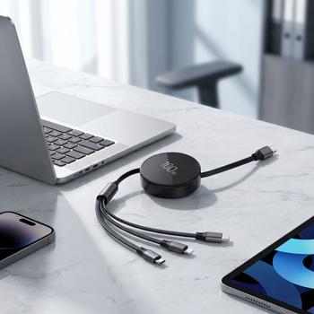 Cavo di ricarica 3in1 avvolgibile: 100W di potenza per Android e iPhone. 1 m estraibile, estremamente robusto e senza grovigli – cavo di ricarica rapida USB‑C Lightning Micro