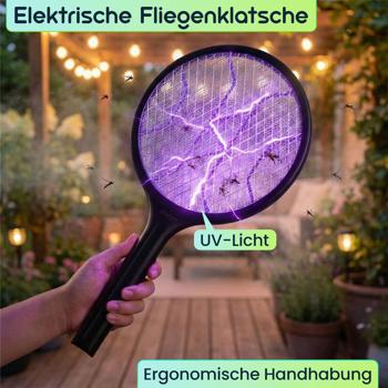 Preview: Elektrische Fliegenklatsche mit Akku & UV-Licht - Mückenfänger für optionalen stationären Betrieb, mit Schutzgitter & USB-C Anschluss