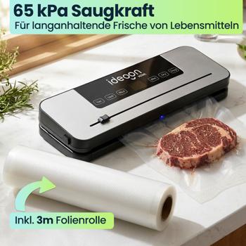 Preview: Vakuumiergerät 120W mit Touchscreen & grossem Display - Inklusive 3m Folienrolle, 65 kPa Saugkraft & einfacher Bedienung für langanhaltende Frische