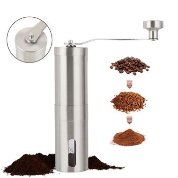 Preview: Robust stainless steel hand coffee grinder with ceramic grinding mechanism, stepless grind adjustment, removable handle, manual coffee grinder for espresso & filter coffee
