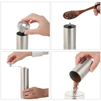 Preview: Robust stainless steel hand coffee grinder with ceramic grinding mechanism, stepless grind adjustment, removable handle, manual coffee grinder for espresso & filter coffee