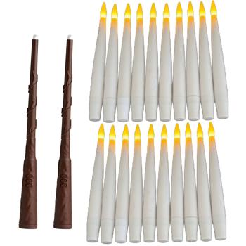 Lot de 2 bougies LED flottantes avec télécommande baguette – Déco suspendue magique pour soirée à thème, Halloween, Noël – Blanc chaud vacillant