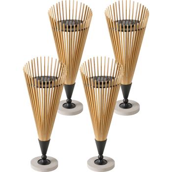 Preview: Set of 4 decorative 60 cm bamboo solar lanterns: modern garden solar light with atmospheric illumination, weatherproof IP44