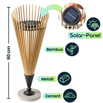 Preview: 4er-Set Dekorative Solar-Laterne 60cm aus Bambus: Moderne Solarleuchte für den Garten mit stimmungsvollem Licht, wetterfest IP44