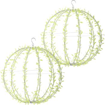Preview: Set of 2 solar light spheres in leaf design - Ø40 cm garden sphere with 144 warm white LEDs - IP44 outdoor light incl. ground spike, S-hook and solar panel