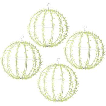 Preview: Set of 4 solar light globes in leaf design – Ø40 cm garden globe with 144 warm white LEDs – IP44 outdoor light incl. ground spike, S-hook and solar panel