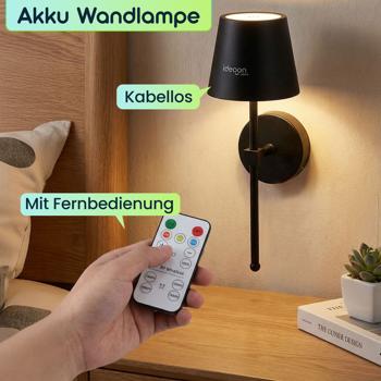 Preview: 2er-Set Elegante LED Wandleuchte kabellos mit Fernbedienung: Akku Wandlampe dimmbar in Schwarz, USB aufladbar mit Timer & Touch-Sensor