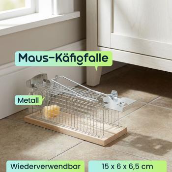 Preview: 4er-Set Maus-Käfigfalle - Wiederverwendbare Lebendfalle für innen und aussen - Effektive Mausefalle mit sicherem Schliessmechanismus