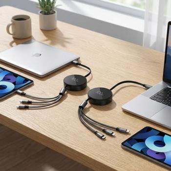 Set of 2 3in1 roll charging cables: 100W power for Android & iPhone. 1 m retractable, extremely robust & tangle‑free – USB‑C Lightning Micro fast charging cable