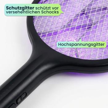 Preview: 2er-Set Elektrische Fliegenklatsche mit Akku & UV-Licht - Mückenfänger für optionalen stationären Betrieb, mit Schutzgitter & USB-C Anschluss