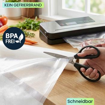 Preview: Vakuumierfolien Rollen 28x300cm Profi-Set – 4 Rollen Vakuumierschläuche für länger haltbare & frische Lebensmittel - Schutz vor Gefrierbrand