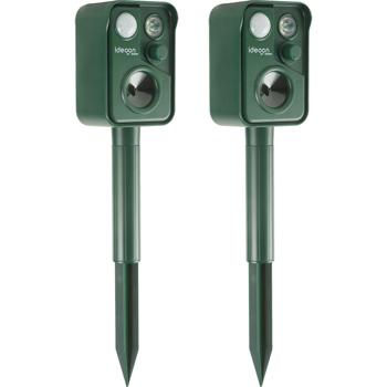 Preview: Set of 2 ultrasonic animal repellers with PIR sensor & LED flash light - 13.5–45.5 kHz, reliable solar animal scarer against martens, dogs and cats, birds