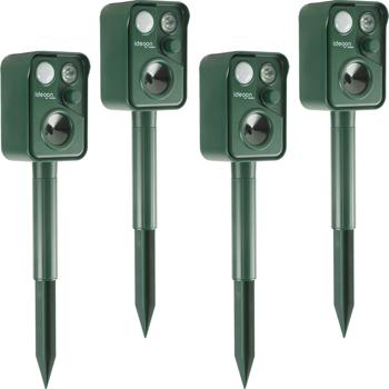 Preview: Set of 4 ultrasonic animal repellers with PIR sensor & LED flash light - 13.5–45.5 kHz, reliable solar animal scarer against martens, dogs and cats, birds