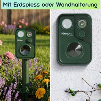 Preview: 4er-Set Ultraschall Tiervertreiber mit PIR-Sensor & LED Blitzlicht - 13,5-45,5 Hz, Zuverlässiger Solar-Tierschreck gegen Marder, Hunde und Katzen, Vögel