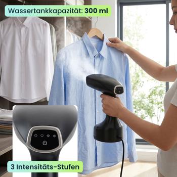 Preview: Hand-Dampfglätter mit 1900W, 300ml Wassertank, 30g/Min Dampf, 3 Stufen, inklusive 2 Aufsätzen & Handschuh, Dampfbürste