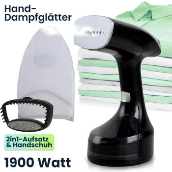 Preview: Hand-Dampfglätter mit 1900W, 300ml Wassertank, 30g/Min Dampf, 3 Stufen, inklusive 2 Aufsätzen & Handschuh, Dampfbürste