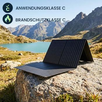 Preview: Faltbares Solarpanel 60W Monokristallin - Tragbares Solarladegerät IP65 mit MC4-komp. Stecker, DC Adapter, Ösen & Karabinern für Camping